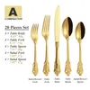 Dinnerware Sets 20 Piece Service For 4 Baroque Royal Luxury Gold Black Cutlery Set Stainless Steel 18/10 Flatware Vintage Wedding Silverware