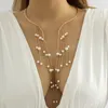 Elegant Imitation Pearl Long Tassel Torques For Women White Black Pearl Choker Statement Chain Collar Necklace New Jewelry