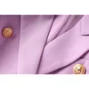 Dwuczęściowa sukienka Spring Autumn Fashion Women Twin Sets Fresh Lilac 2pcs Blazer garnitury Elegancka, szczupła krótka długość z paskiem