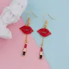 Dangle Earrings Doreen Box Fashion Gold Color Makeup Red Lipstick Lip Enamel Earring 60mm X 19mm Post/ Wire Size: (22 Gauge) 1 Pair