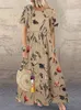 الفساتين غير الرسمية Zanzea Bohemian Holiday Sundress Summer Women Vintage Ploral Printed Sleeve Beach Dress Vestido Robe Femme 230404