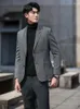 メンズスーツ2023春秋の韓国スタイルウールスーツジャケットファッションシングル胸肉カジュアルヘリンボーンパターンスリムフィットコート男性