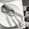 Dijkartikelen Sets Europe Silver Fashion Pearl Cutlery Set 18/10 roestvrijstalen creativiteit Gift Flatare 304 Knife Vork Lepel Drop