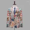 Ternos masculinos marca de moda masculino impresso blazer jaqueta retro vintage para homens lábios vermelhos letras padrão hip hop baile blazers