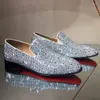 Dress Shoes Gold Rhinestone Men Pointed Toe Blue Silver Leather Slip On Flat For Male Party