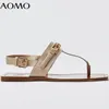 Sandales AOMO Indie Folk Vintage en cuir véritable mode boucle en or été Roma femmes chaussures femme AZH7