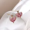 Fashion Hearts Hanging Pink Crystals Stud Earrings for Women Party Trend Piercing Ear Jewelry Friends Gift