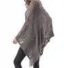 Sjaals Vrouwen Hol Gehaakte Batwing Trui Cape Trui Gebreide Sjaal Sjaal Effen Kleur Kwasten Asymmetrische Poncho Wrap