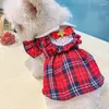 Hondenkleding Petcircle kleding Rood Grid Gold Star Kerstjurk voor kleine puppykat het hele seizoen Pet schattig kostuumrok