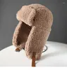 Berets Solid Imitation Lamb Wool Bomber Hat Female Korean Japanese Cold Warm Ear Protection Autumn Winter Plush