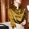 Women's Blouses Shirts Brand Quality Luxury Women Shirt Elegant Office Button Up Long Sleeve Shirts Momi Silk Crepe Satin Blouses Business Ladies Top 230404