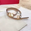 Classic Women Pure Copper Smooth Buckle Belt Double-sided Reversible Dress Decorative Thin Waist Belts Fashion Designer Belt Width 2.0cm High-quality