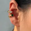 Backs Earrings Ins Stainless Steel Square Water Drop Green Zircon Earring For Women Vintage Earbone Clip Fashion Jewelry