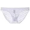 Cuecas masculinas malha fina transparente triângulo calças briefs saco confortável e respirável verão juventude shorts