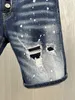 Jeans adam şort mavi yaz yarım pantolon için kısa denim erkek pantolon delik metal düğmesi dsquar sıska ince yamalı su yıkanmış akçaağaç yaprağı tasarımcısı üst kaliteli
