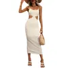 Casual Dresses Women S V-Neck Sleeveless Maxi Dress With Lace Trim And Side Slit For Summer Beach Wedding Party Evening Cocktail