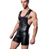 Body de imitación de cuero ajustado para hombre, Body moldeador de cuerpo para hombre, camiseta, Boxer, ropa interior adelgazante, mono sin mangas 333D