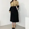 Women's Trench Coats Korean Chic Autumn Retro Niche Suit Collar Contrasting Color Stitching Design Tie Up Waist Closure Mid Length