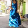 Casual Dresses 40# Fire Print Dress Women Glitter Sequined Maxi Sexy Colorful Sleeveless Tank Vintage Long Woman Robe Femme