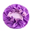 Solid Color Double-layer Satin Sleep Hat For Women Lady Elastic Soft Night Caps Round Bonnet Hair Care Fashion Accessories