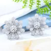 Studörhängen Godki Trendy Luxury Big Blossom Flower for Women Wedding Cubic Zircon Crystal African Dubai Silver Bridal