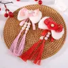 Hårtillbehör År rött hårklämma Hanfu Headdress Princess Bow Clip Pearl Tassel Chinese Style Dancing