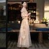 Ethnische Kleidung Chinesische traditionelle Toast Braut Pailletten Perlen Quasten Hochzeitskleid Champagner Hanfu Tang-Anzug Kostüm