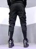 Men's Suits Slim Style Dark Black Fashion Big Pocket Ribbon Loose Small Leg Harun Pants Hip-hop Hem Embroidery Overalls Men's 2023