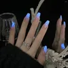 Unhas Falsas Artesanais Pressão de Arte em Halloween Prego Cool Night Brilho Inverno Dicas Brancas Patch Longo Falso Com Cola