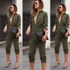 Kvinnors jumpsuits rompers damer sexiga vintage romper långa byxor kvinnor smal bodycon jumpsuit långärmad armé grön solid casual lastbyxor 230404