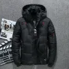 Piumino da uomo con cappuccio invernale Cappotto da uomo caldo traspirante a maniche lunghe con cerniera Tessuto in poliestere 80% piumino d'anatra bianco Stile moda casual