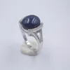 Cluster Rings Pure S925 Silver Lapis Lazuli Bague Rétro Motif 12mmW Charme Brillant Pour Les Femmes US 5-9 Élégant Fine