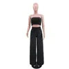 Women's Two Piece Pants 2023 Elegant Solid Sets Women Sleeveless Strapless Crop Top And Long Wide Leg Casual Matching Tracksui