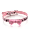 Hundehalsbänder Haustierhalsband für kleine Hunde Klassische quadratische Stickerei Bowknot Puppy Cat PU-Leder Halskette Harness Zubehör