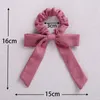 Hårtillbehör fast färg Bow Linen Girl Girl Girls Elastic Bands Long Ribbon Ponytail Scarf Tie Women Scrunchies