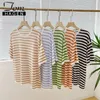 レディースTシャツストライプTシャツ女性クラシックカジュアルトップオナックシンTシャツ女性用特大の夏のティーシャー230404