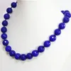Zincirler zarif mavi lapis lazuli jades taş chalcedony faseted yuvarlak boncuklar 14mm kadın moda zinciri kolye takılar 18inch