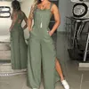 Jumpsuits voor dames rompers zomer mode dames mouwloze jumpsuit rompers dames vaste katoenen linnen wijd been knopopeningen lange broek Suspenders 230404