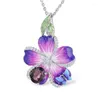 Boucles d'oreilles pendantes violet bleu fleur papillon époxy pendentif argent longue chaîne collier pour femmes déclaration ras du cou bijoux de mode