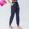 Lulu-pantalones de Yoga para mujer, pantalón noveno para correr, Fitness, con bolsillo con cremallera, cintura alta, elástico, informal, para correr, 4 colores, 2024