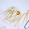 Dinnerware Sets Gold Cutlery 18/10 Stainless Steel Forks Knives Spoons Dinner Set Fork Spoon Knife Chopsticks Drop