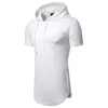 Camisetas masculinas Homens de verão Extended Longline com capuz xadrez com capuz de streetwear drawstring algodão com zíper casual capuz tee homme