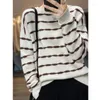 Pulls pour femmes Automne / Hiver Col rond Brillant Soie Stripe Pull en laine pure pour femmes lâche et mince pull en tricot de cachemire