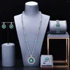 Ketting Oorbellen Set 2023 Turquoise Kubieke Zirkoon Dubai Bruidssieraden Voor Bruiloft Lange Trui Hanger