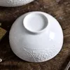 Bowls Nordic White Embossed Ceramic Rice Soup Tableware Porcelain Kitchen Container Fruit Salad Bowl Dinnerware