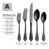 Dinnerware Sets 20 Piece Service For 4 Baroque Royal Luxury Gold Black Cutlery Set Stainless Steel 18/10 Flatware Vintage Wedding Silverware