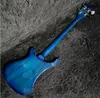 リッケン4003エレキギター、ベースギター、透明な青色、ベースウッドボディ、ローズウッドフレットボード、4ストリングギターラ