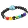 Strand Heart Lava Stone Diffuseur d'huiles essentielles 7 Perles d'énergie Chakra Healing Balance Reiki Bouddha Prière Bijoux Hommes Femmes Bracelet Perlé