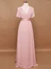 Abiti da festa Donna Rosa damigella d'onore lungo elegante A Line scollo a V volant abito da sposa formale in chiffon 2023 Prom