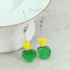 Dangle Earrings 12mm Green Jades Heart Shape Chalcedony Drop With Abacus Yellow Resin Beads DIY Jewelry Making Women Girls Gift